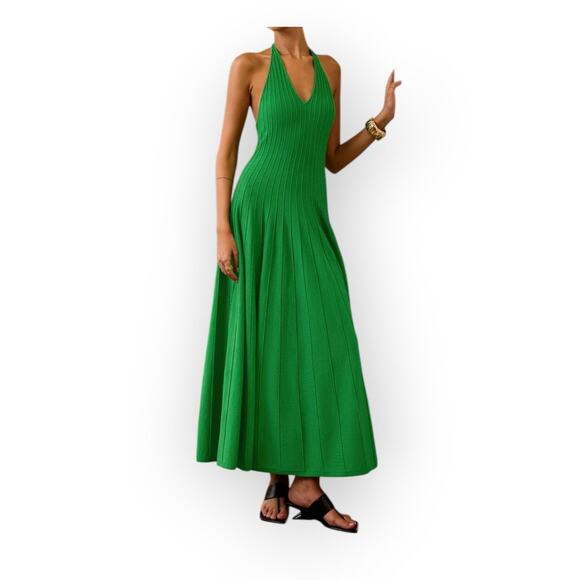 Green Knit Halter Maxi Dress – Size XL (12) - Picture 4 of 8